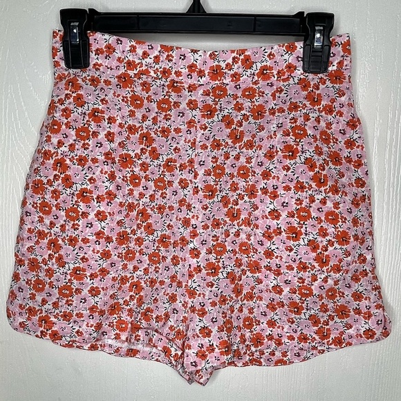 Hello Molly Pants - Hello Molly Pink Orange Cotton High Waisted Floral Print Shorts Size 4